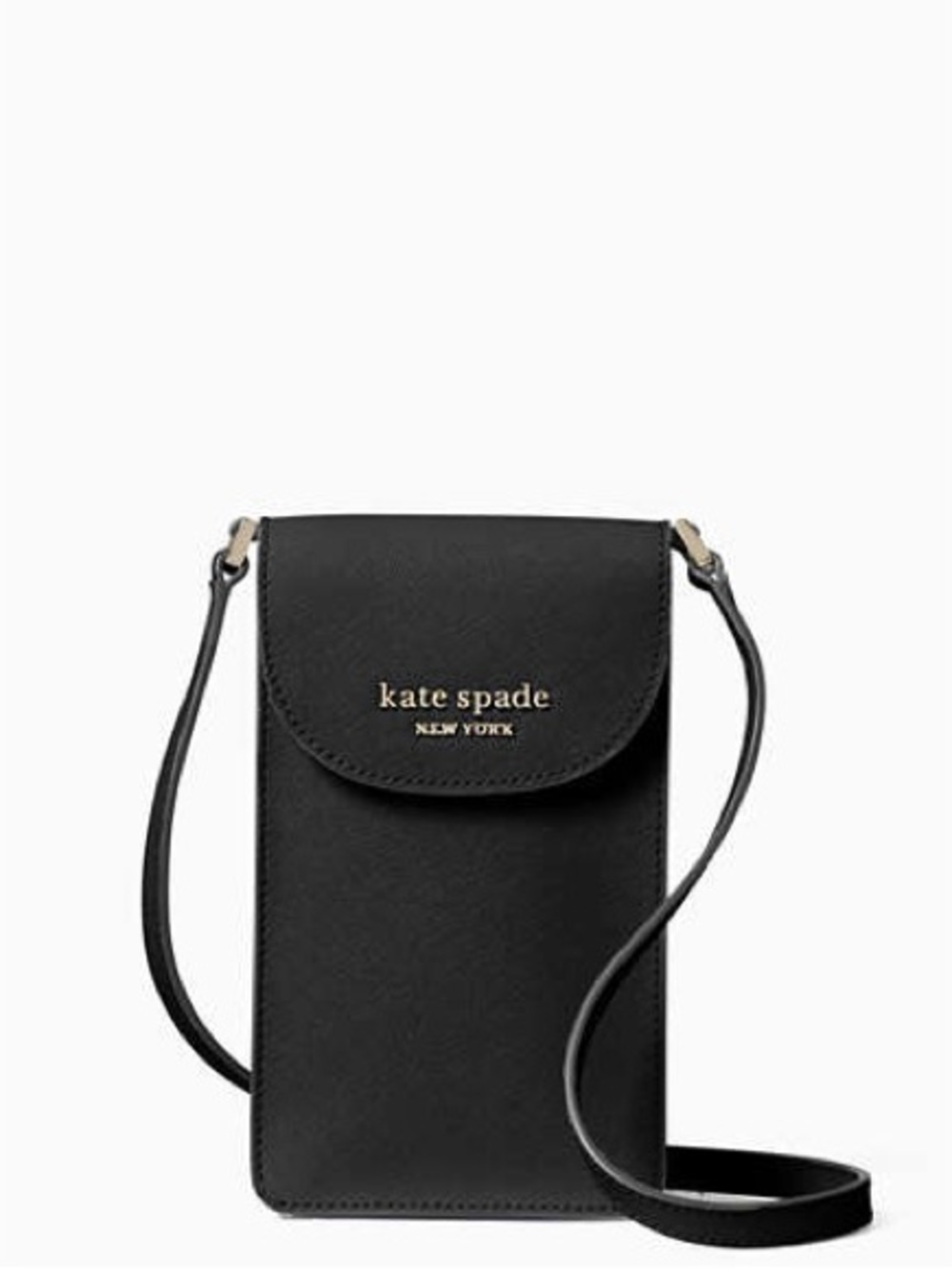kate spade black leather crossbody phone pouch with gold logo
